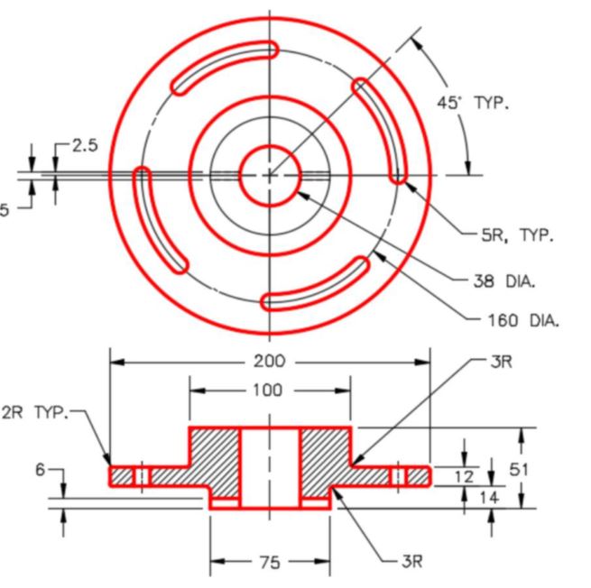 4단계 C – Slotted Wheel 치수 다중 뷰